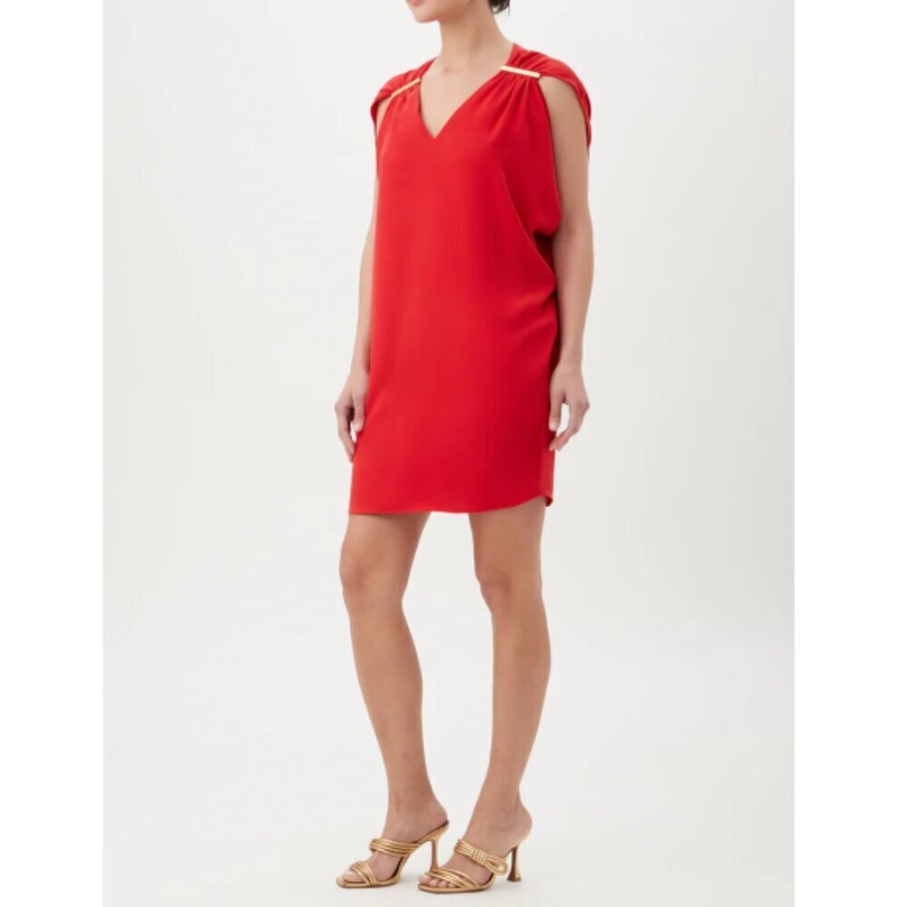 Trina Turk 'Kanpeki' Cape-Shoulder Crepe Mini-Dress, Reina Red